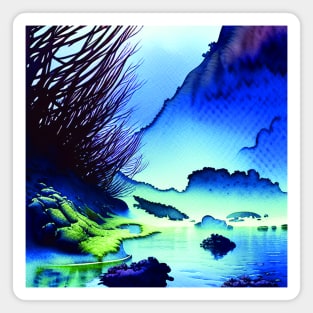 Blue Landscape Of Mountains and Plants Magnet